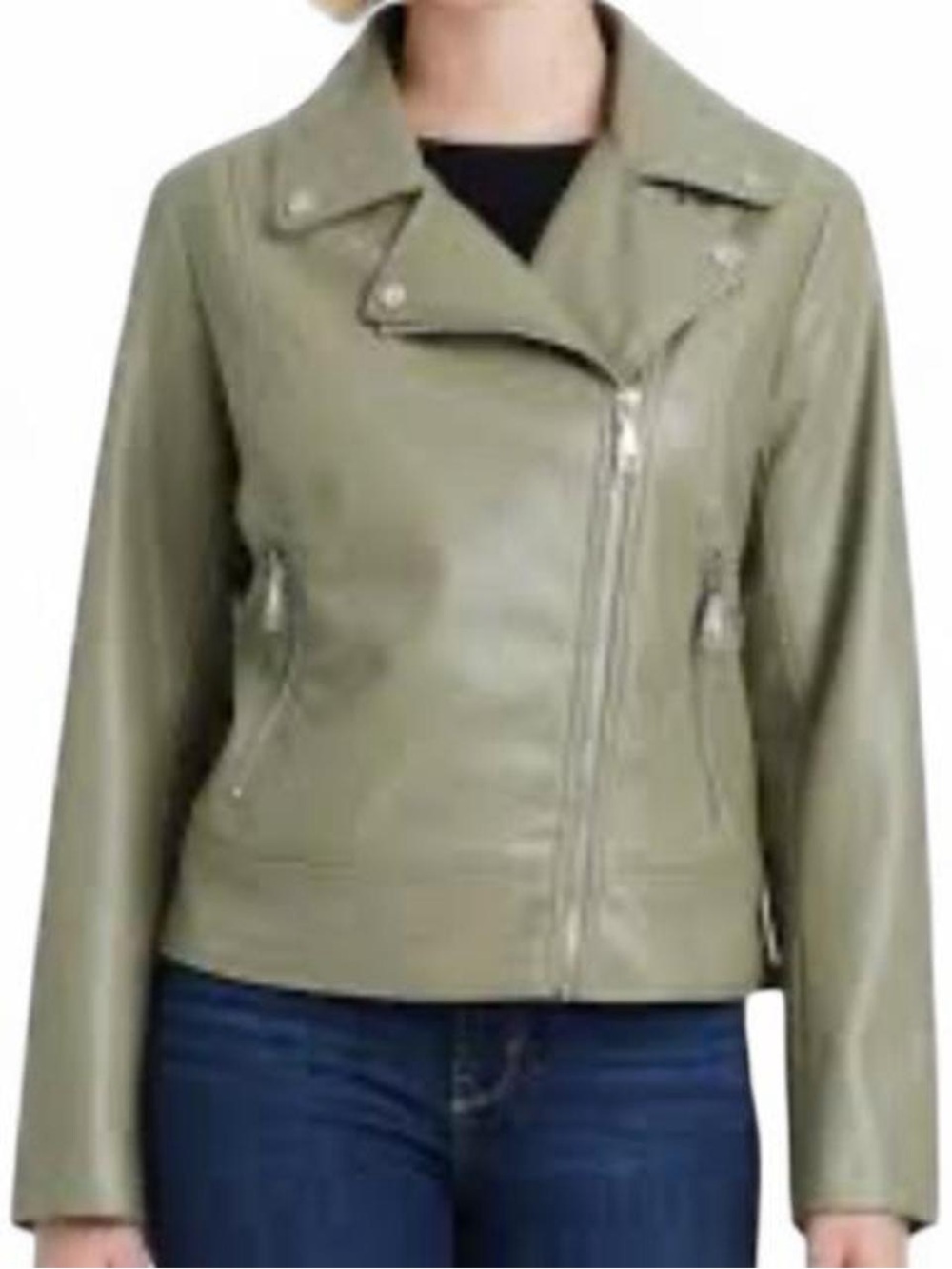 Haute Monde Olive Faux Leather Asymmetrical Zip Moto Jacket